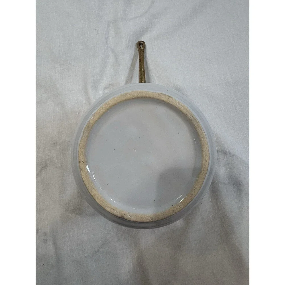 Vintage White Stoneware Double Boiler Pot Insert Copper & Brass Handle 1.5 QT